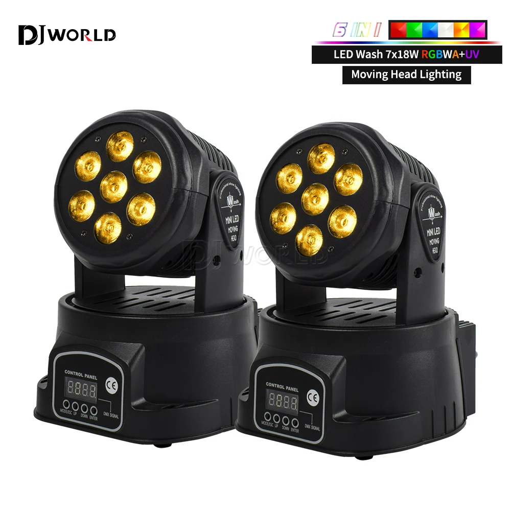 2pcs LED 7x18W Moving Head Light RGBWA+UV 6IN1 Professional Stage Effect 10/15DMX Wash Light for Disco DJ Music Party Dance Club 2pcs lot newest beam 150w moving head light high definition lens disco lights dmx512 for dj club nightclub party stage lighting