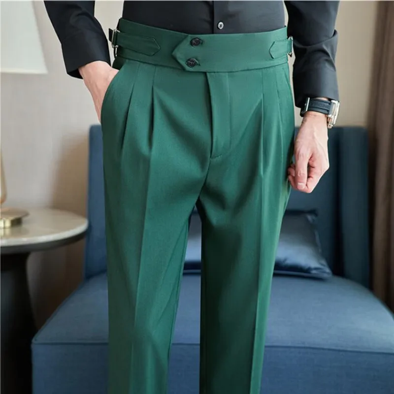 2022 Fashion Men Business Dress Pants Office Social Wedding Streetwear Casual Suit Pants Slim Fit Trousers Costume Homme 29-36