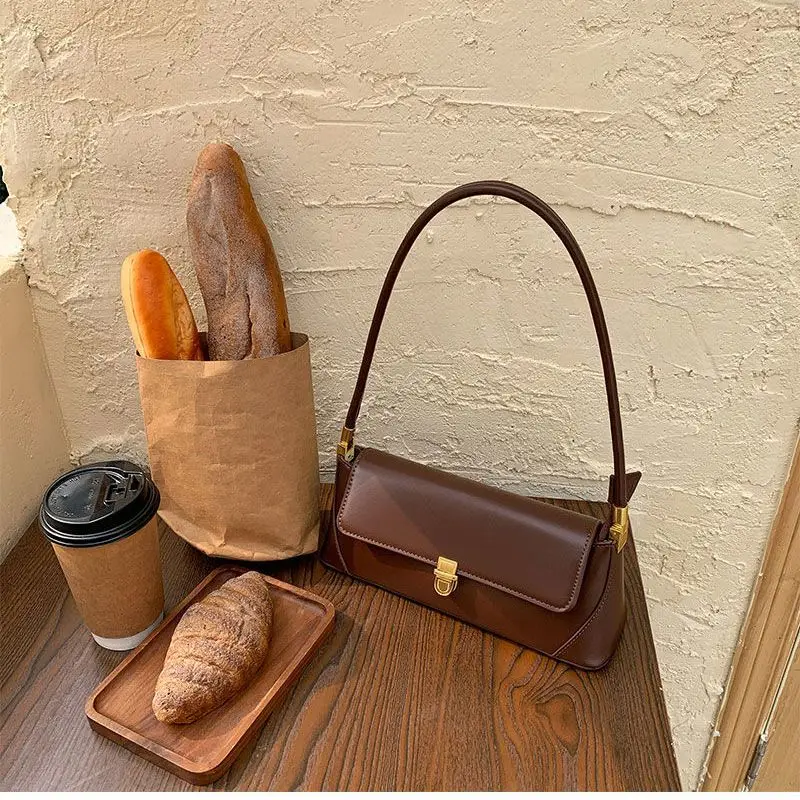 Office Lady Chic PU Brief Shoulder Bags Women Underarm Bag Fashion Commuter Solid Color Tote Bag Classic Bolsos All-match