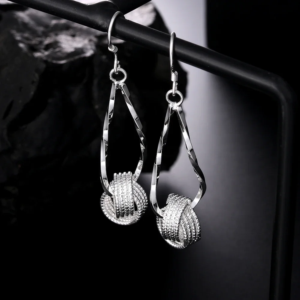 

Fashion Charms 925 Sterling Silver Net Beads Long Earrings for Women Pretty Fashion Party Wedding Jewelry Holiday Gifts