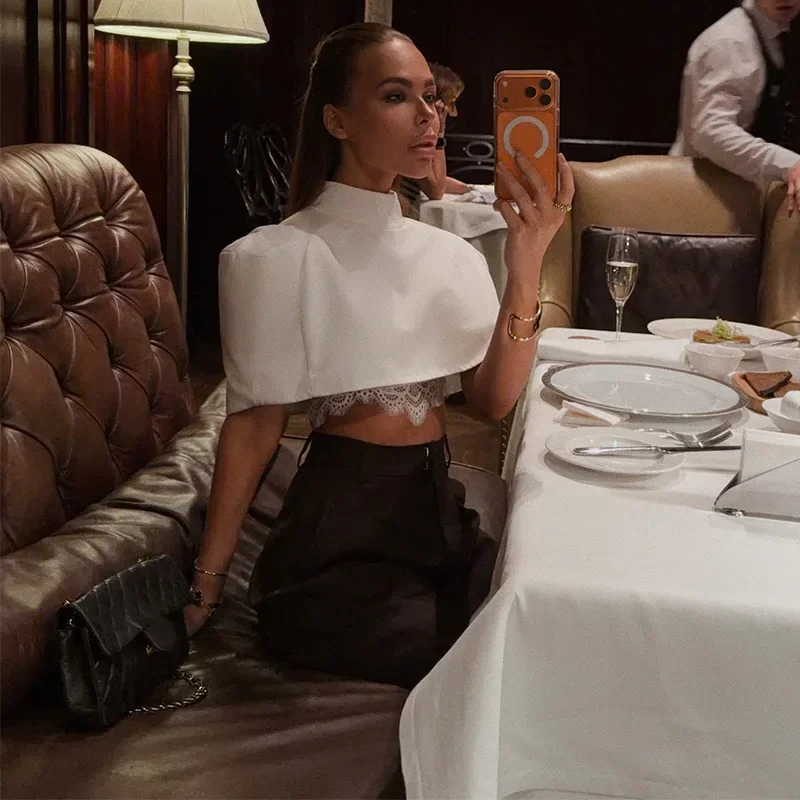 Elegant Single-breasted Short Sleeve Top Women's Solid O-neck Tank Tops Coat 2026 Spring Summer New Ladies High Street Outwear
