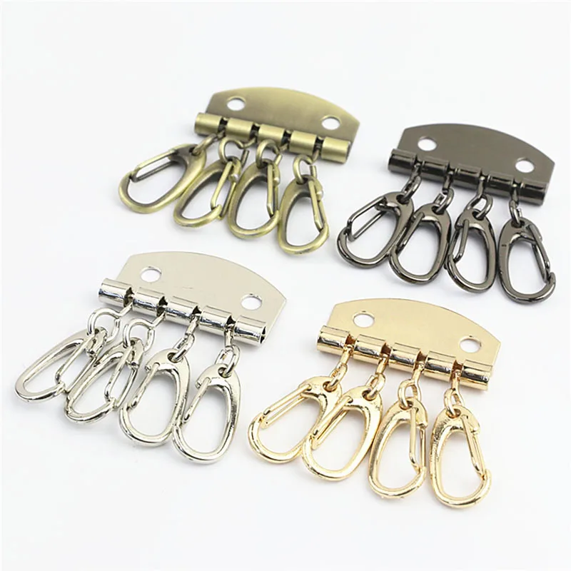 20Pcs 50mm 4 Hooks Metal Key Ring Buckle Holders Bag Wallet Handmade Leather Keychain Hook DIY Hardware Sewing Accessories