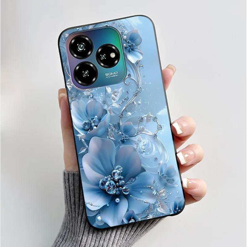 Black Soft Silicone Case with Cute Flower Cartoon Design