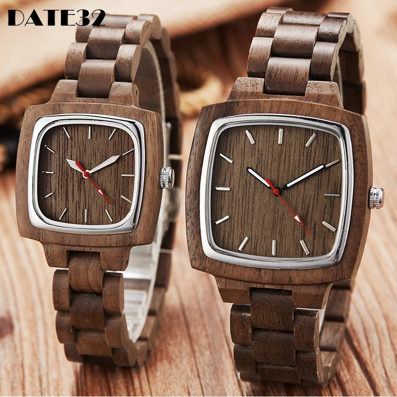 

Natural Walnut Wood Watch for Couple Lovers Men Women Wooden Strap Male Female Clock Men's Ladies Quartz Wrist Watches relogio