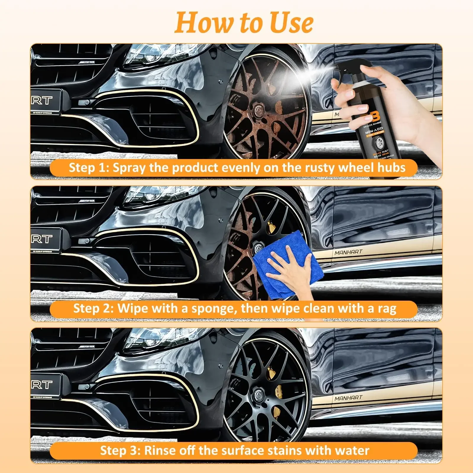Tire Cleaner Spray Wheel Hub Rust Removal Spray Car Detailing Cleaning Iron Remover Rust Cleaner