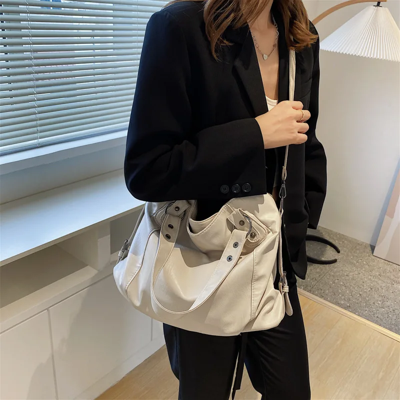 

Oil Wax PU Leather Tote Bag Luxury Brand Women Shoulder Bag Autumn New Large-Capacity Handbag Leisure Shopping Bag