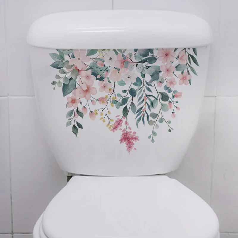 Fresh Flowers Toilet Stickers Decoration Wall Sticker for Kids Room WC Self-adhesive Wallpaper Mural Toilet Lid Seat Decals 1PC