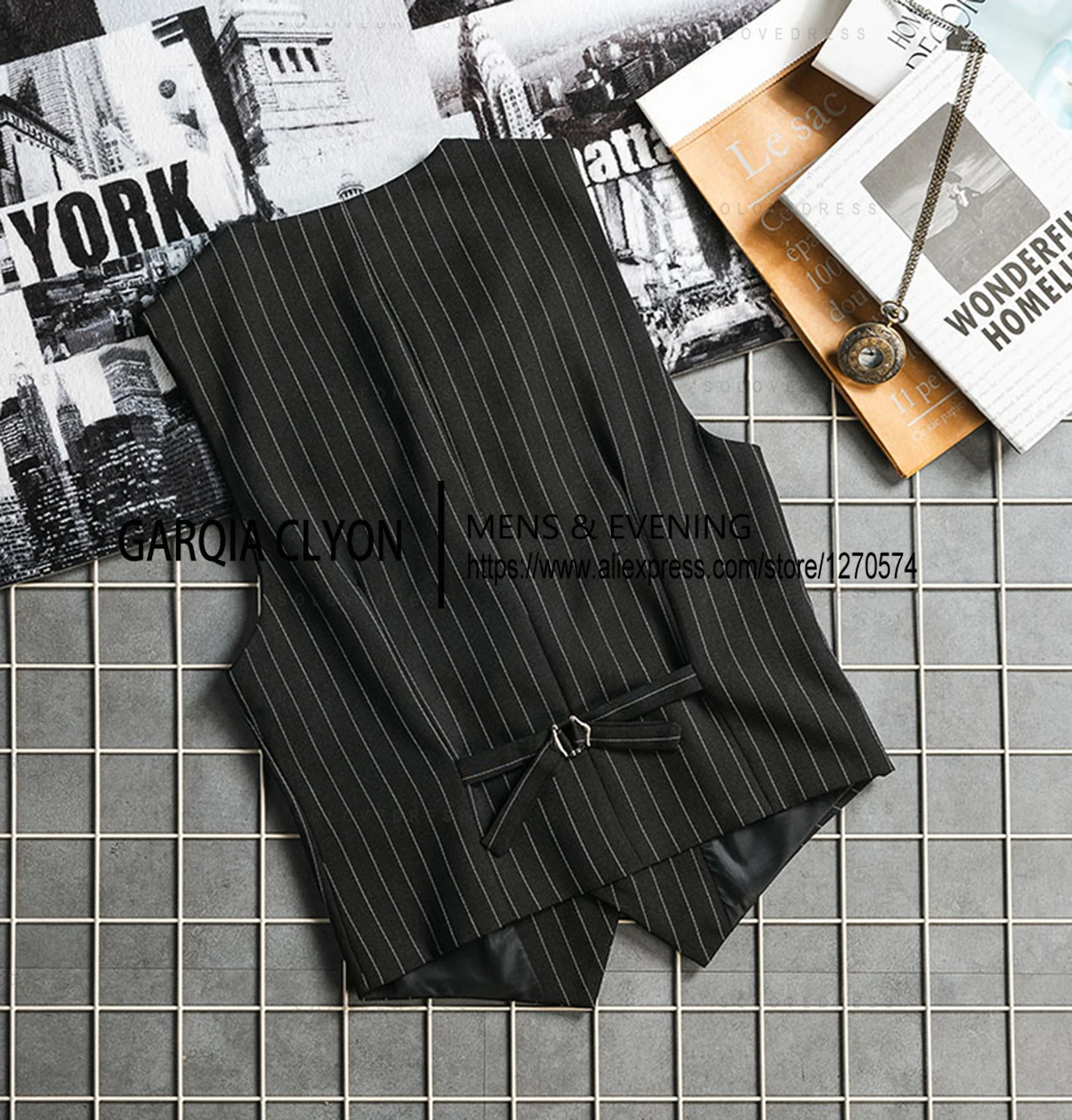 New V Neck Pinstripe Men's Vest Slime Fit Single Breasted Business Casual Men's Waistcoat For  Groomemsen Wedding 4