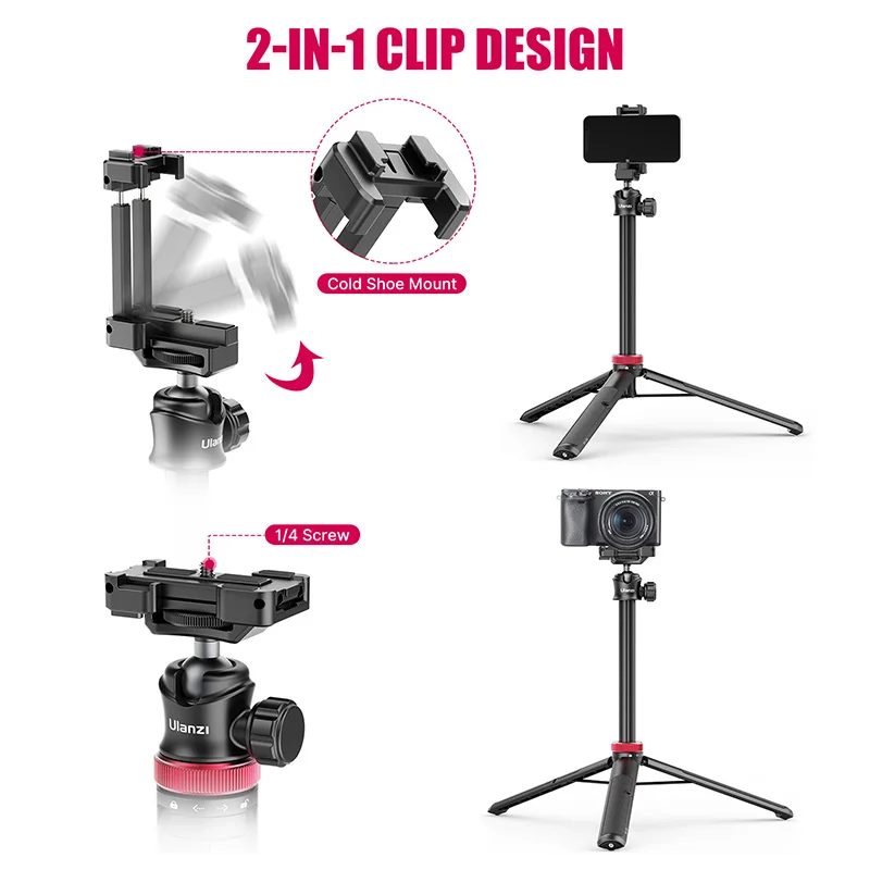 ULANZI TRIPOD MT-44 Tripods Smartphone Vlog Tripods With Cold Shoe Phone Mount Holder For Mobile Tripod Camera Portable SLR — view 3