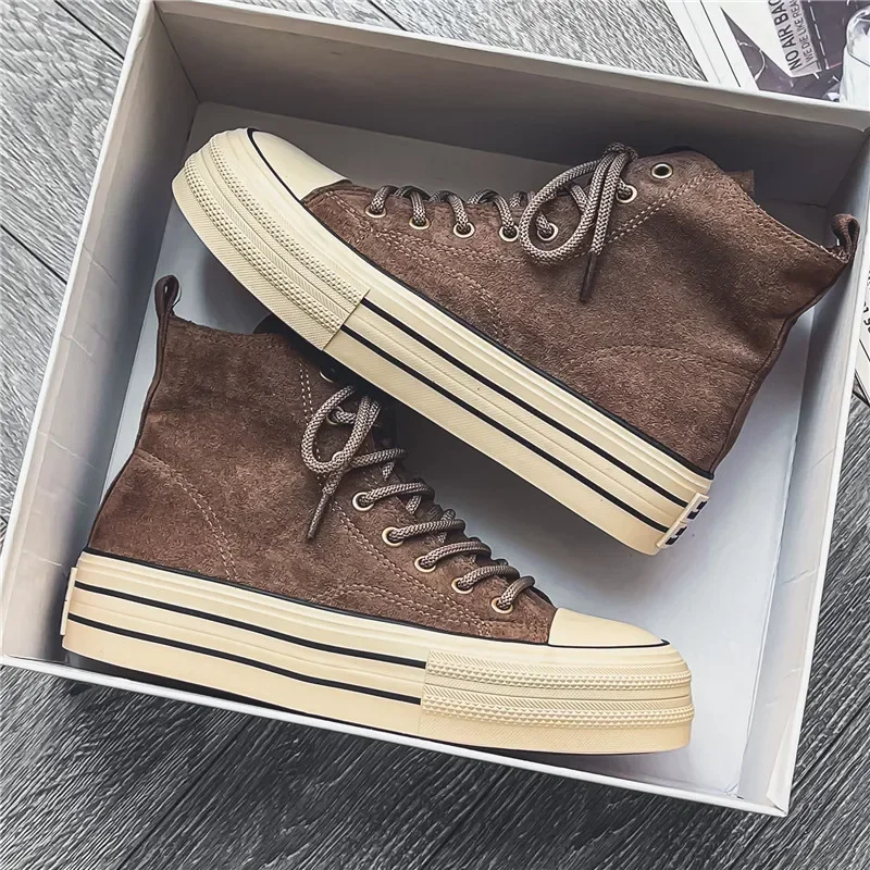 2025 High Top Men's Vulcanized Shoes Platform Casual Outdoor Leather Board Shoes Male Walking Shoes Zapatillas Hombre 36 44 1