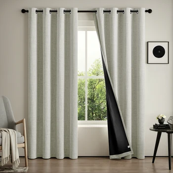1pc solid color imitation linen full blackout and 100% blackout curtains for living room and bedroom decoration