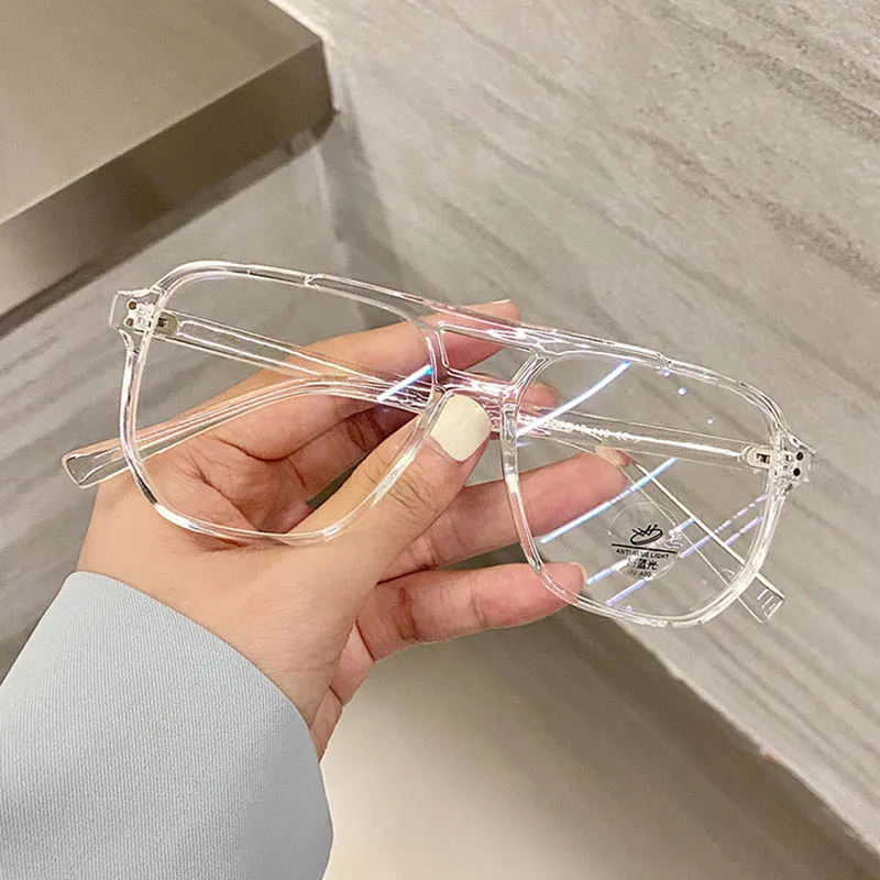 Large Frame Double Girder Clear Lens Glasses Big Simple Myopia Nerd Spectacles Degree -0.5 -1.0 -2.0 -3.0 -4.0 to -6.0 6