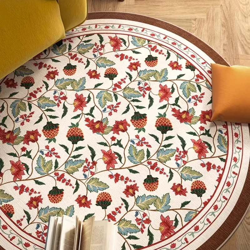 Round Living Room Carpet American Pastoral Style Floral Print Bedroom Bedside Plush Rug Luxury Sofa Coffee Table Soft Mats Ковер