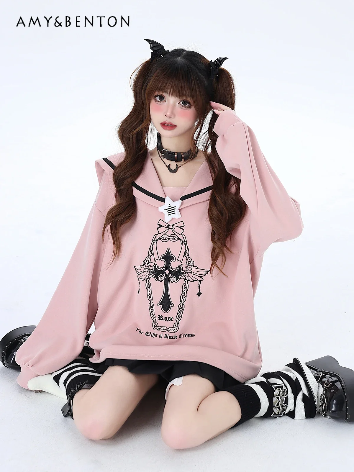 Original Sailor Collar Cartoon Print Goth Two-Dimensional