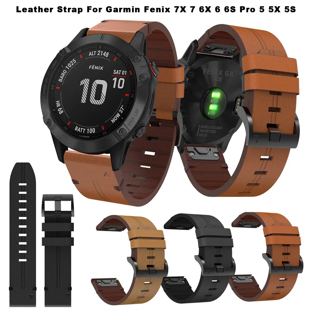 

22 26 20mm Leather Smart Watchband For Garmin Fenix 7 7X 7S 6 6X Pro 6S 5X 5Plus 3HR 955 935 945 Quickfit Band Wristband Strap