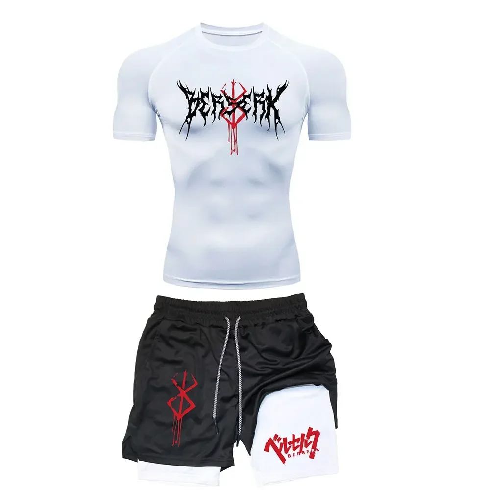 Anime Berserk Compression Set Men's Workout Gym Tshirts Breathable Running Shorts Quick Dry Sports Rash Guard Sportwear Set 5