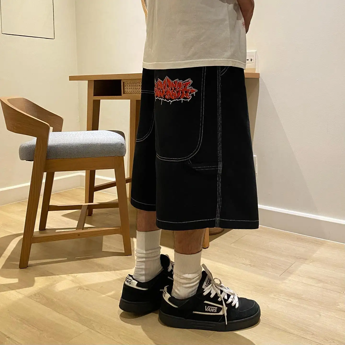 Y2k刺denimデニムショーツ,スケートボーディングジーンズ,バギーデニム 