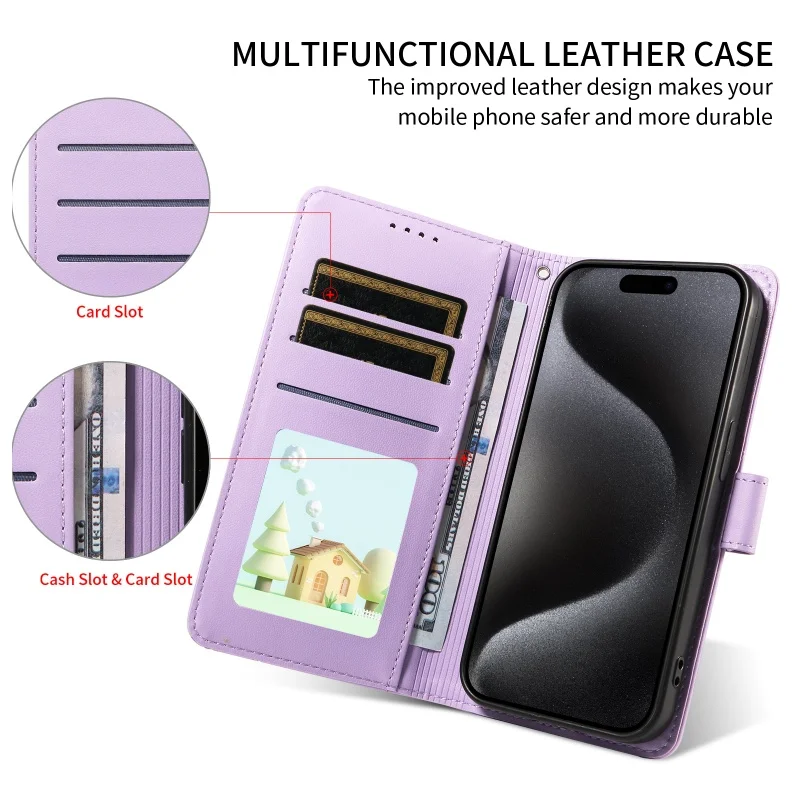 Love Dog Anti-Theft Leather Wallet Phone Case with Brush Lanyard and Card Holder