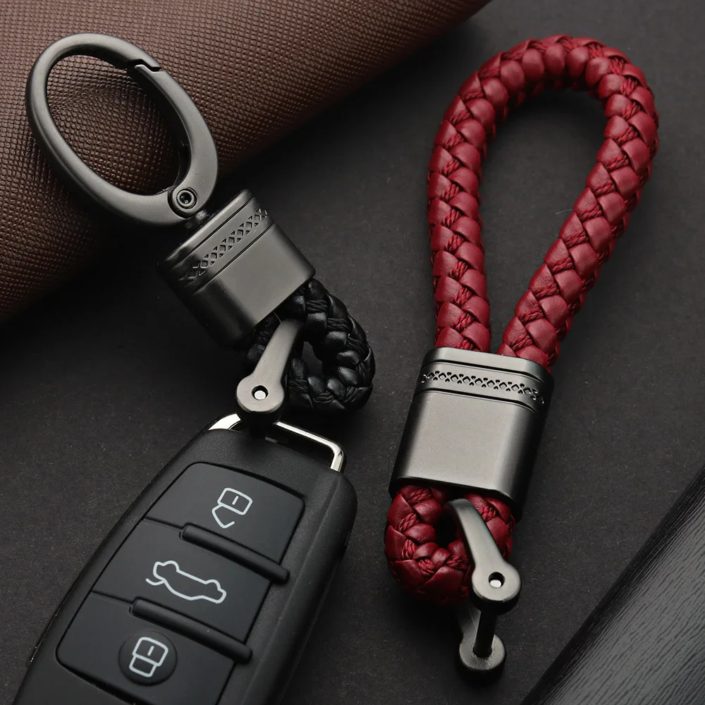 Leather Rope KeyChain For Car Hand Woven Horseshoe Buckle Key Rings Couple Auto Gift Detachable Metal Luxury Key Chains K395 key rings key chains metal keychain braid rope keychain car pendant key chain