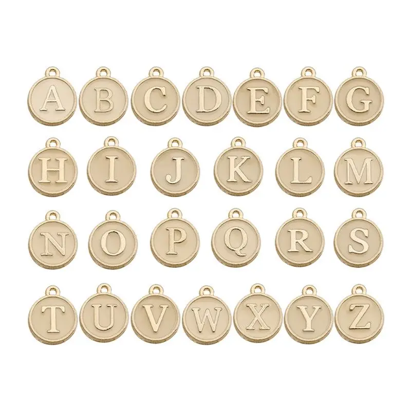 26pcs/Set Alloy Enamel Alphabet Charms Double-Side Embossed Letters Pendant 14mm 26pcs/Set Alloy Enamel Alphabet Charms Double-Side Embossed Letters Pendant 14mm