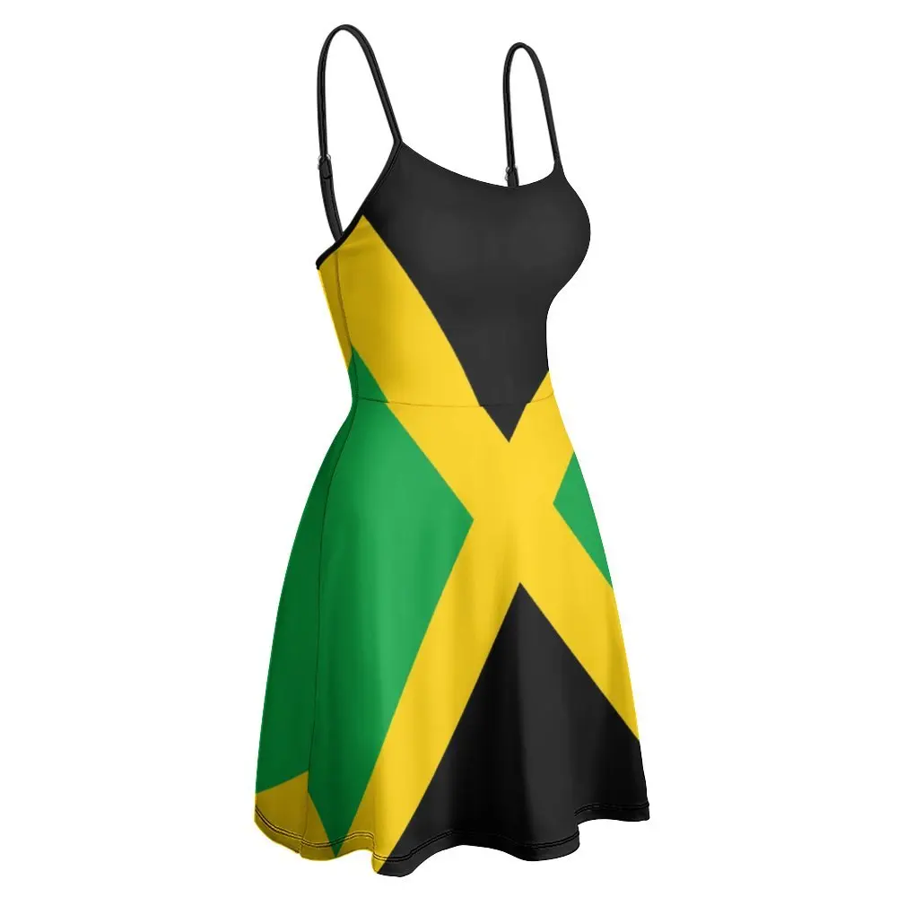 

Jamaica Flag Casual Graphic Exotic Woman's Dress Women's Sling Dress Funny Novelty Cocktails Strappy Dress