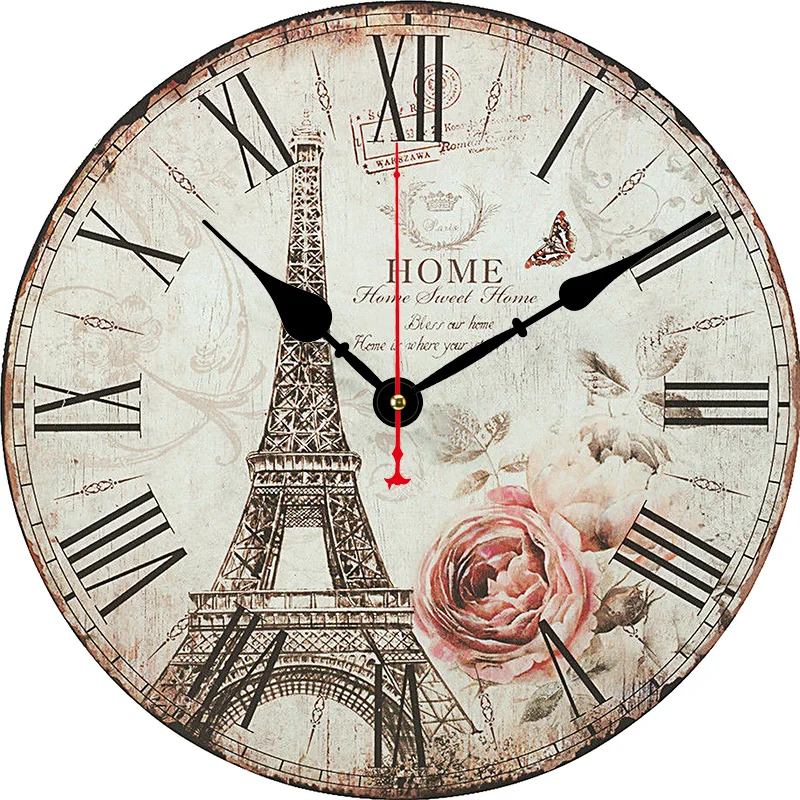 Large Retro Paris Eiffel Tower Round Wall Clock
