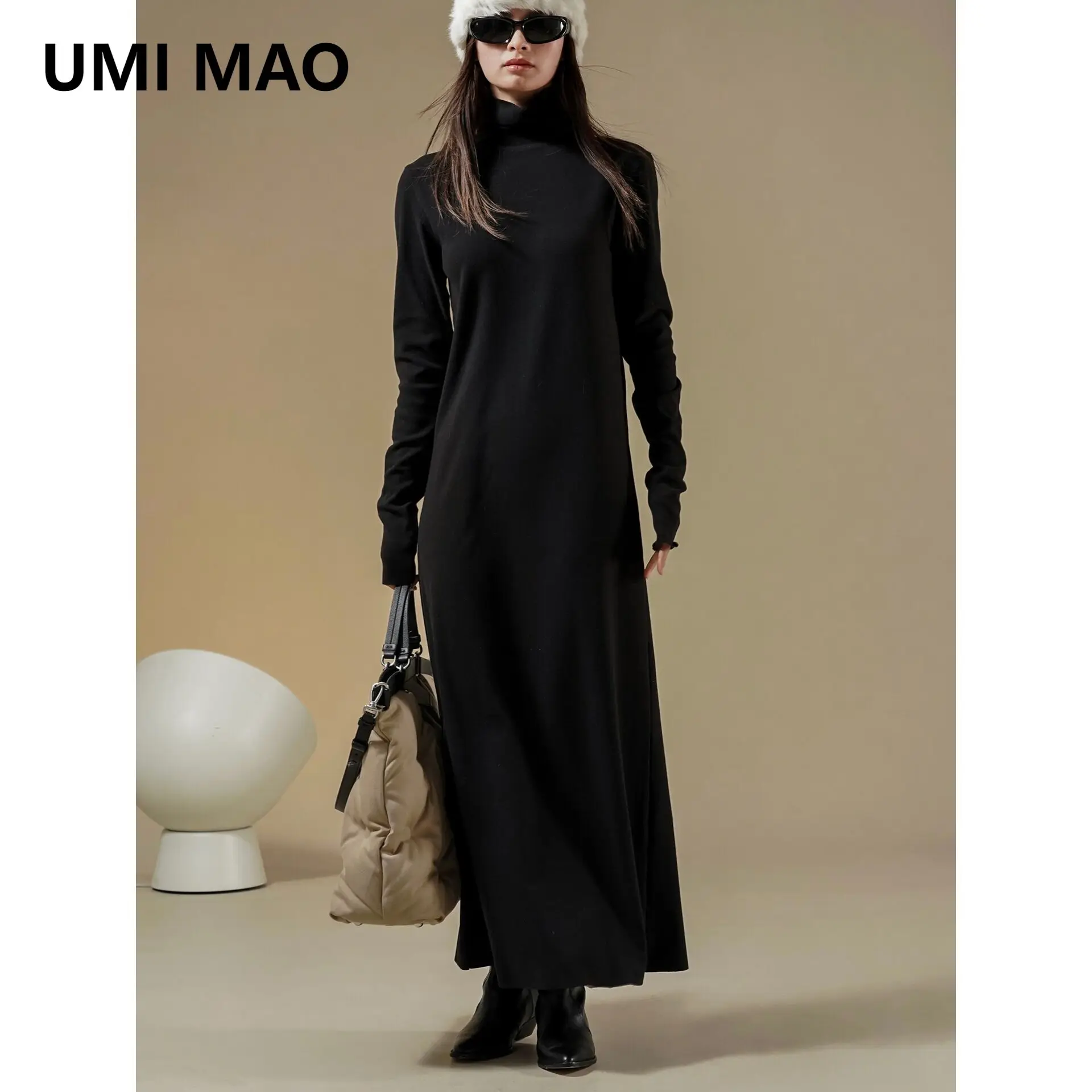 

UMI MAO Knitted Dress Winter New Korean Fashionable Lazy High Collar H Edition Slim Fit Comfortable Long Dresses For Women