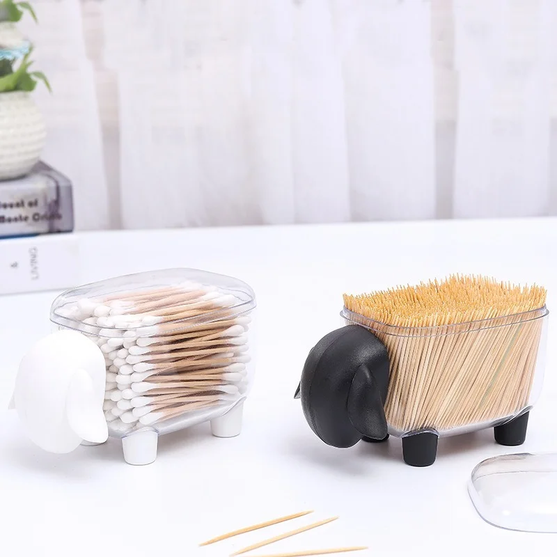 Acrylic Storage Box Acrylic Sheep Clip Holder Makeup Cotton Swabs Buds Organizer Transparent Toothpick Visiting Card Storage Box Clip Dispenser