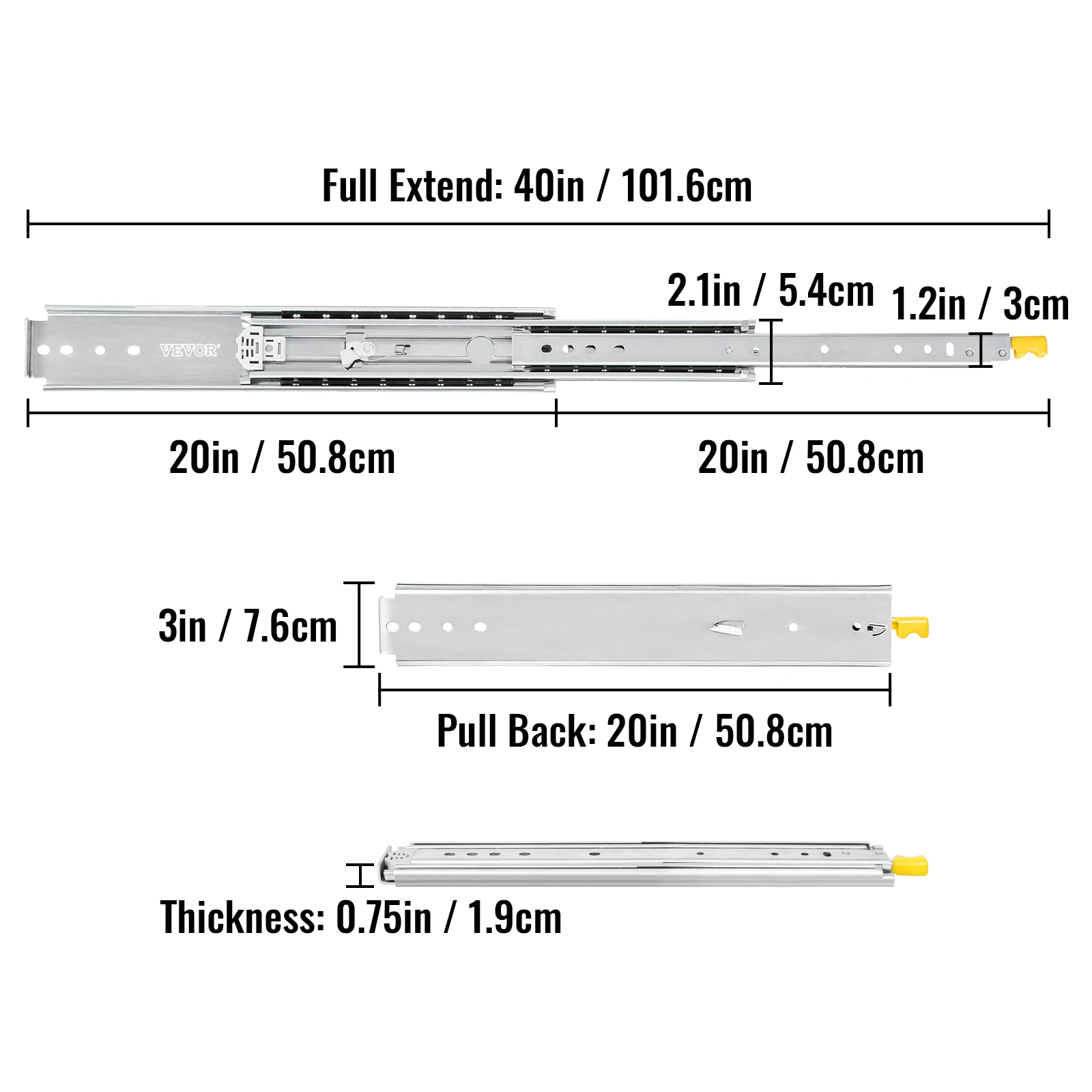 Drawer Slides VEVOR Drawer Slides with Lock 20"/24"/36"/60" Ball Bear 500 lbs Full Extension