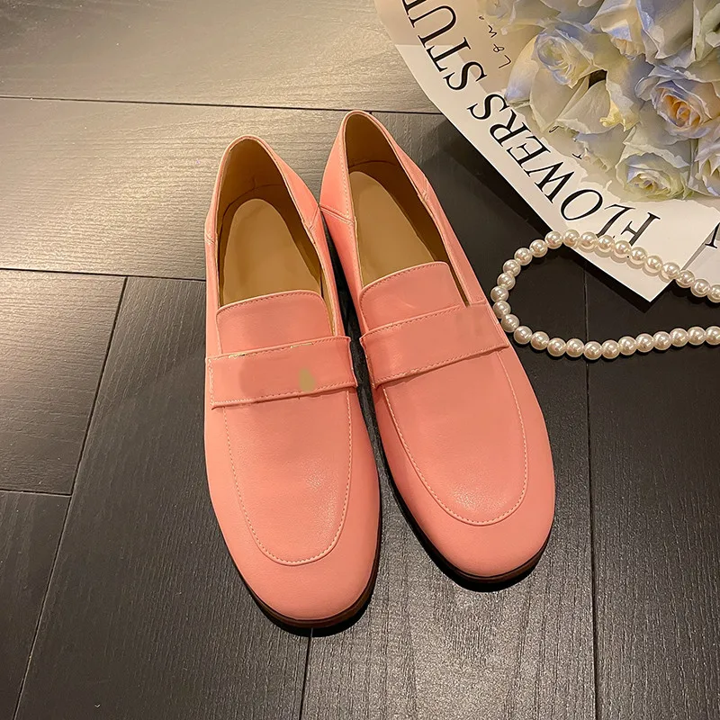 MKKHOU Fashion Loafers Shoes New High Quality Real Leather Round Head Gold Button Comfort Soft Sole Shoes Daily Light Shoes