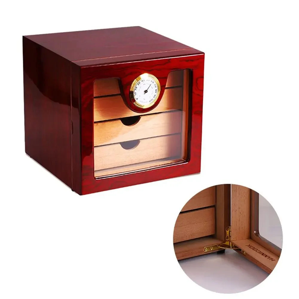 Luxury Cigar Cabinet Humidor Humidor Cedar Wood Lined 3 Layer Drawers Tempered Glass Door