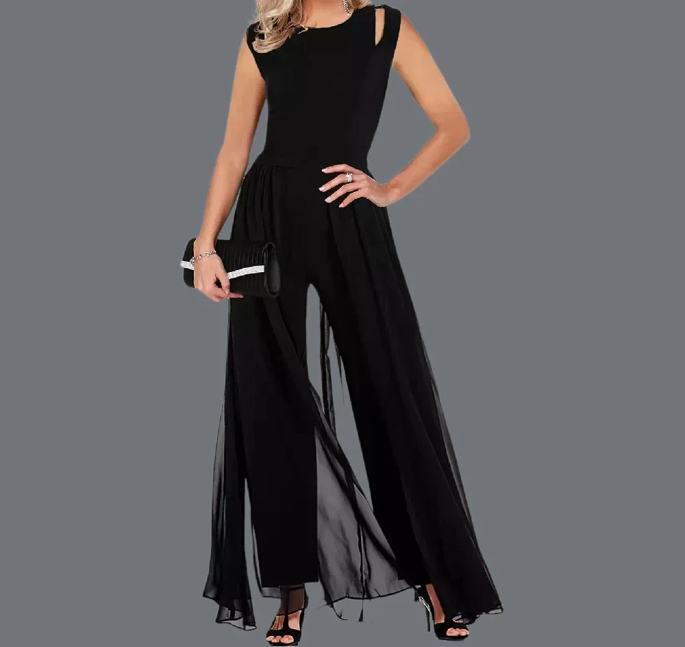 Sleeveless Jump Suits for Women Elegance of Party 2023 Autumn and Summer 2023 Spliced Round Neck Hollow Fashion Jumpsuit Female