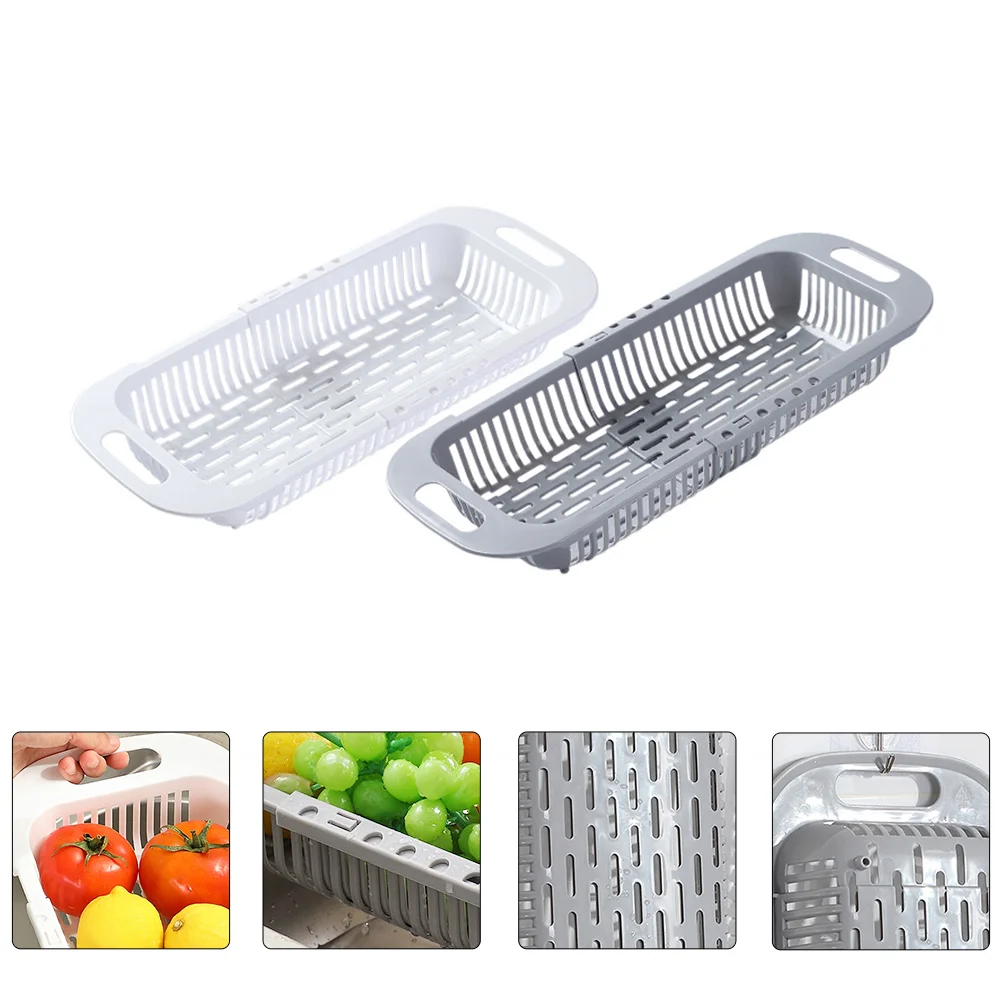 

2 Pcs Tableware Telescopic Drainer Basket Draining Cabinet Shelves Pp Kitchen Accessory