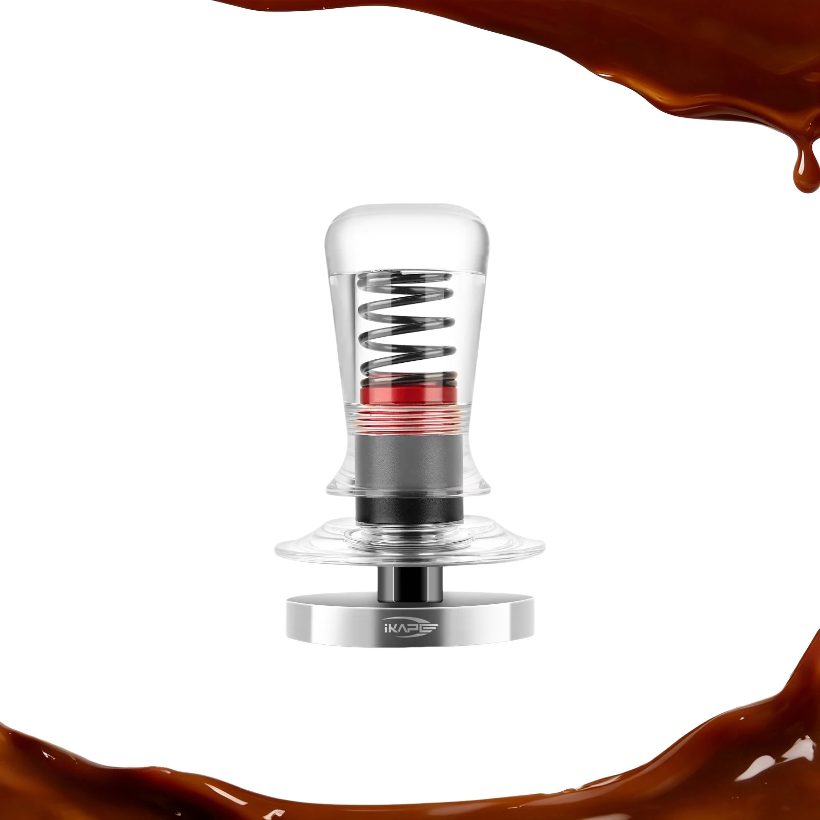 IKAPE V2 Calibrated Transparent Coffee Tamper, Spring-Loaded with Premium Stainless Steel Base | Efficient Espresso Tamper