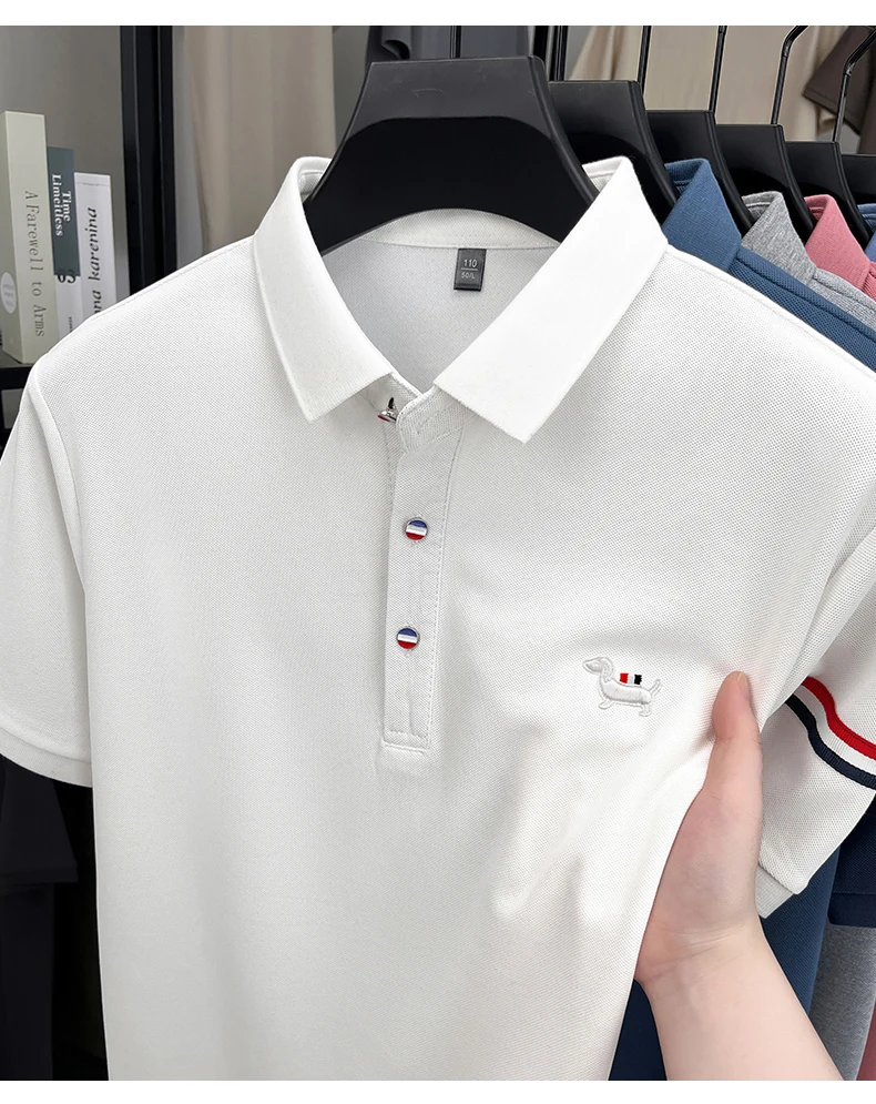 Fashion puppy embroidery men's short sleeve polo shirt luxury brand striped decoration summer breathable business casual T-shirt 33 Sdbcbb4ad268d47aeac47693269102bcbA