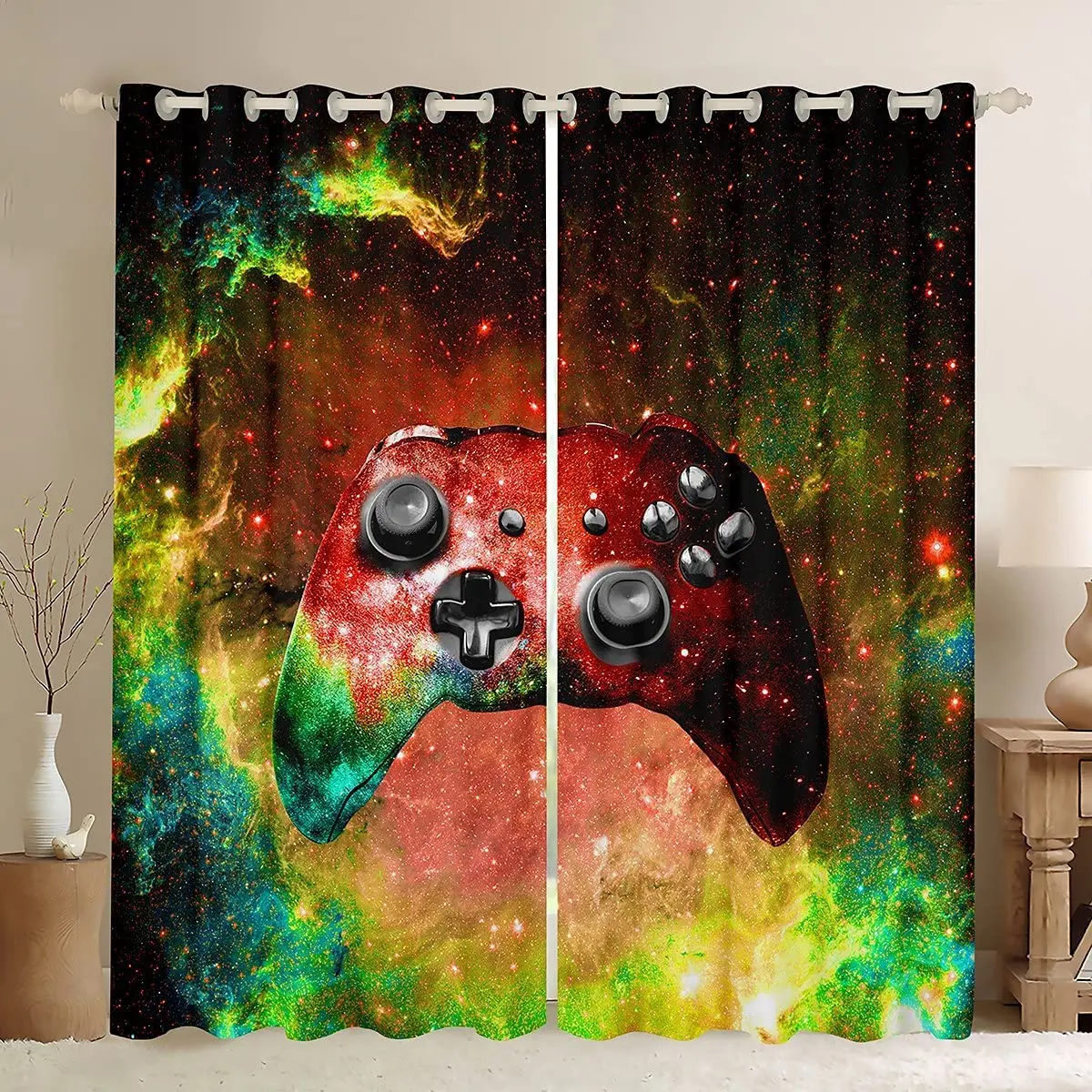 

Gaming Curtains for Boys Bedroom Kids Gamer Room Decor Curtain Teens Black and Red Video Game Controller Window Cortinas