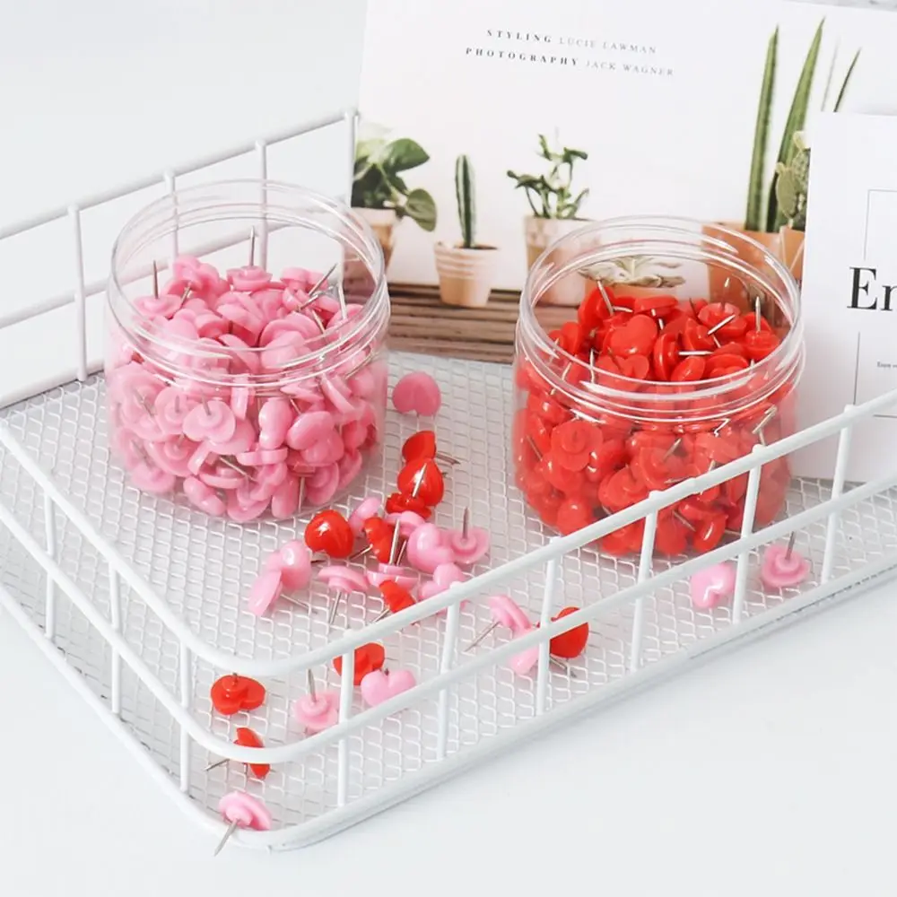 100PCS Reusable Pink Red Thumbtack Love Heart Photo Pins Push Pin Fixed Thumb Tacks Office Supplies