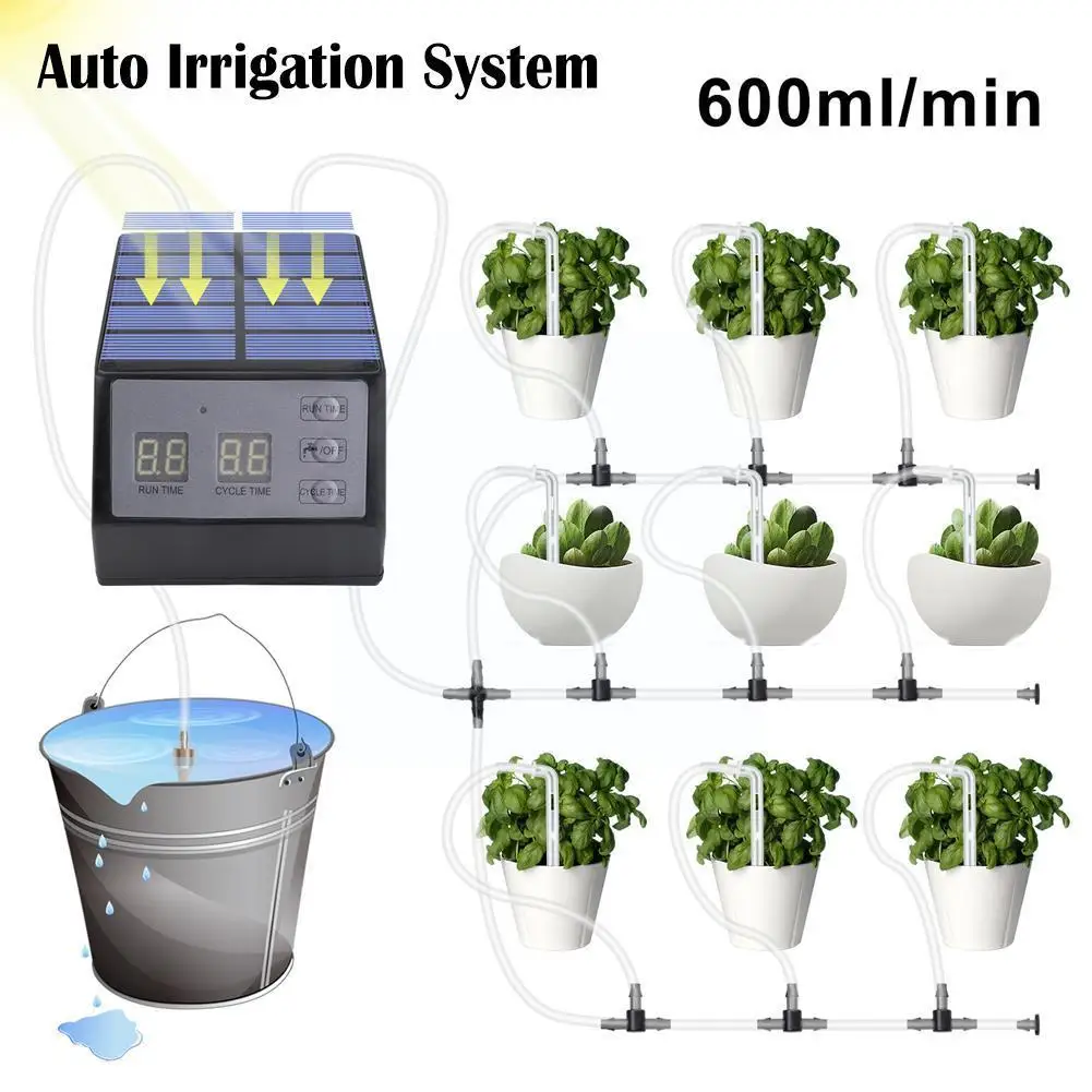 

Solar Auto Watering System Automatic Drip Irrigation Kit Self Watering Device With Timer For Plants In Patio Balcony Green O3A2