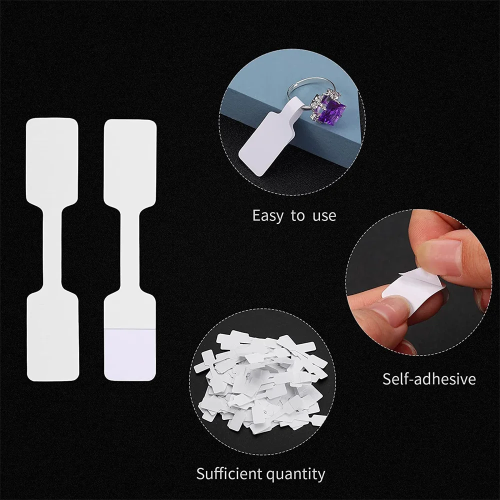 Rectangle Blank Jewelry Price Tags - Self Adhesive Barbell Sticker Cards for Display and Packaging