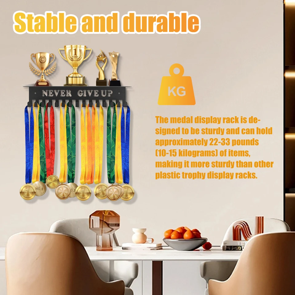 Track & Field Medal Holder Medal Hanger Display With Trophy Shelf Metal Wall Mount Iron Frame Sports Medal Rack Organizer For Hanging Medals Running J