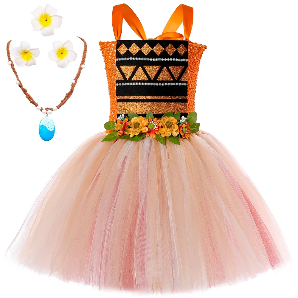 

Moana Costume for Girls Birthday Party Tutu Princess Dress with Necklace Outfit Baby Girls Fancy Clothes Kids Halloween Dress Up