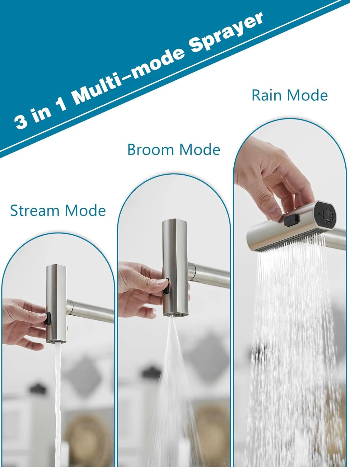 Kitchen Faucets Pull Out Rotation Waterfall Stream Sprayer Head Sink Mixer Brushed Nickle Water Tap Accessorie