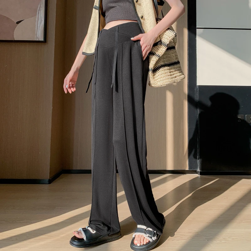 Korean Style Summer Maternity Formal Trousers Loose Casual Pregnant Woman Straight Pants Low Waist Drawstring Pregnancy Pants 2