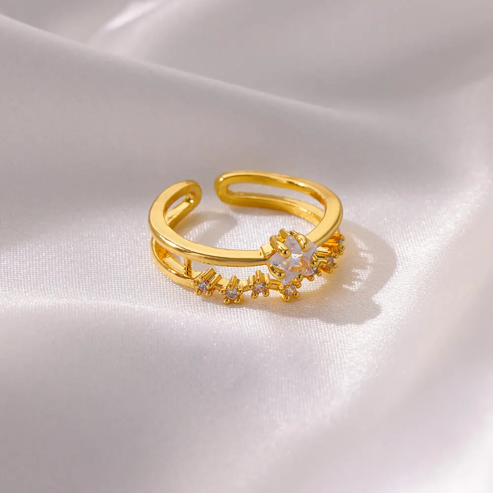 White Zircon Star Rings For Women