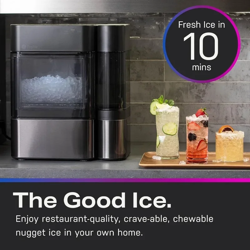 Countertop Nugget Ice Maker with Side Tank Ice Machine with WiFi Connectivity Smart Home Kitchen Essentials Black Stainless 6