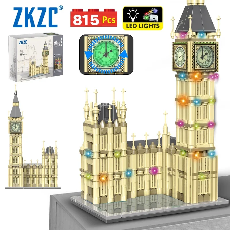 

815pcs City Architecture MOC 3D Pointer Rotation Luminous Clock Building Blocks Friends LED Lights Big Ben Bricks Toys For Kids