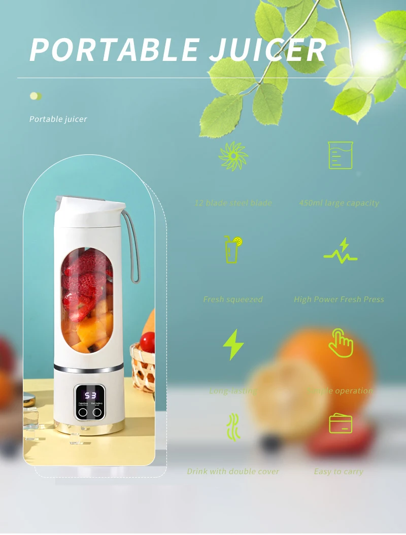 Description Picture 3 of item450ml Fruit Juicer 8 Blades 3 Gears USB Rechargeable Portable Blender Ice Crusher for Shakes and Smoothies Juicer Cup