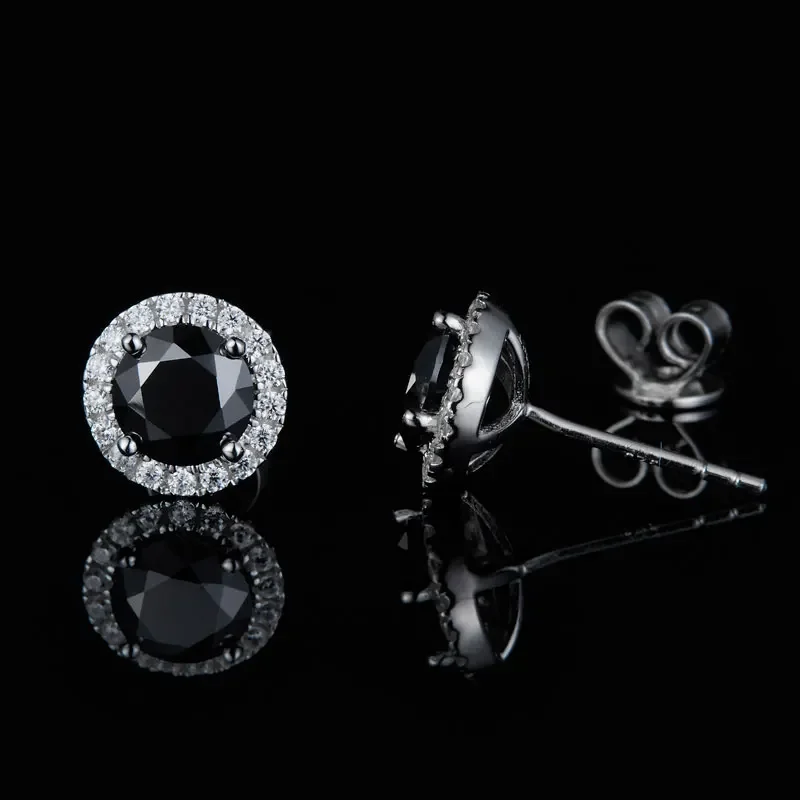 1.6ct Black Moissanite Diamond Stud Earrings For Women 6mm Brilliant Round Halo Solid 925 Sterling Silver Fine Jewelry