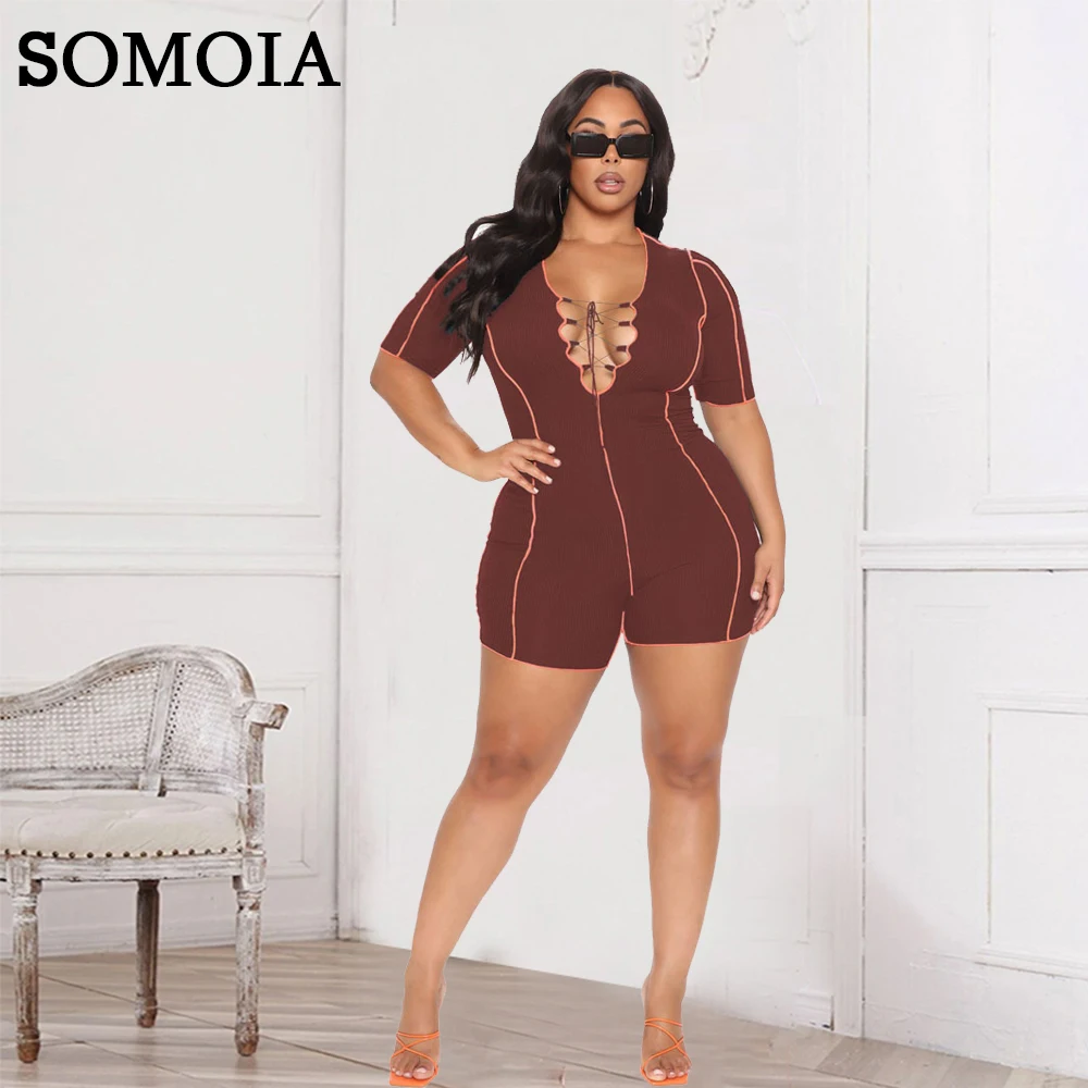 Somoia Plus Size Women Clothing Sexy Fashionable Strap V-neck Solid Color  Pit Strip Elegant Jumpsuit Wholesale Dropshipping - Rompers&playsuits -  AliExpress