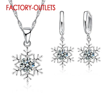 Genuine 925 Sterling Silver Bridal Jewelry Sets Fashion Jewelry Snow Shape CZ Cubic Zirconia Women Girls Engagement Anniversary